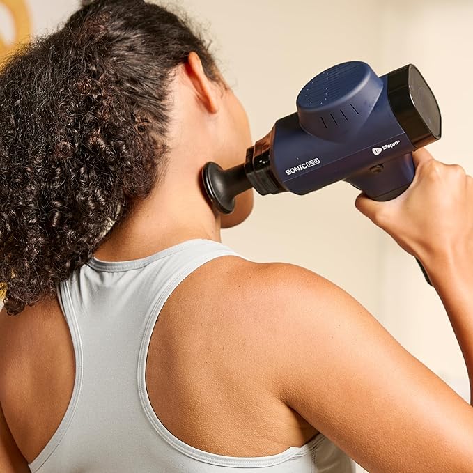 LifePro Sonic Pro Handheld Electric Massage Gun – Deep Tissue Percussion Massager Gun with 10 Speeds &amp 9 Heads – Muscle Massager for Athletes Back Legs Arms