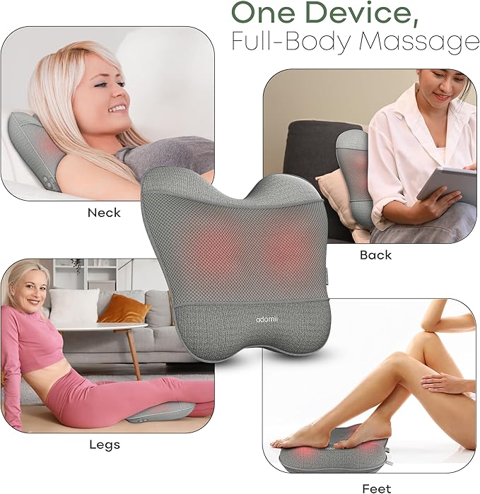 Electric Shiatsu Neck and Back Massager for Pain Relief - Deep Tissue 4D Kneading Massage Pillow for Chairs - Cordless Shoulder &amp Neck Massager w/Heat Function to Relax Muscles - Ideal Gift