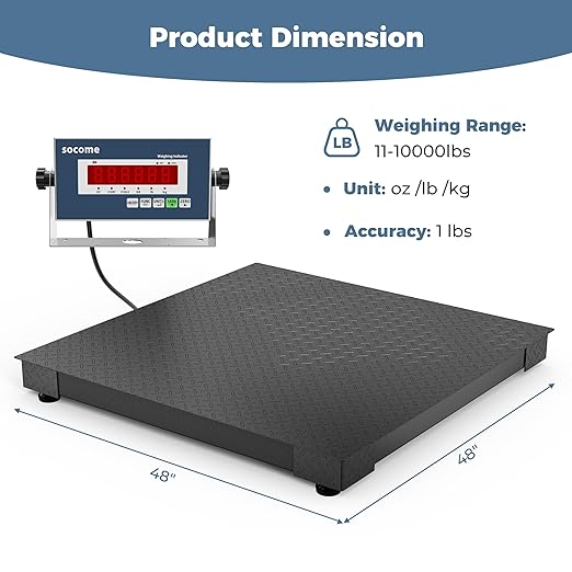 48x48 Industrial Floor Scale Professional Platform Scale with Digital Indicator Weighing Scale for Warehouse Shipping and Industrial Use 10000 lb x 1 lb Black