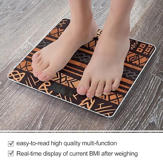 African Mud Cloth Tribal Bathroom Scale Rounded Smart Scale for Body Weight Automatic Power On/Off Weight Scales Accurate Bathroom Digital Scales for Pet Home Bedroom Kitchen