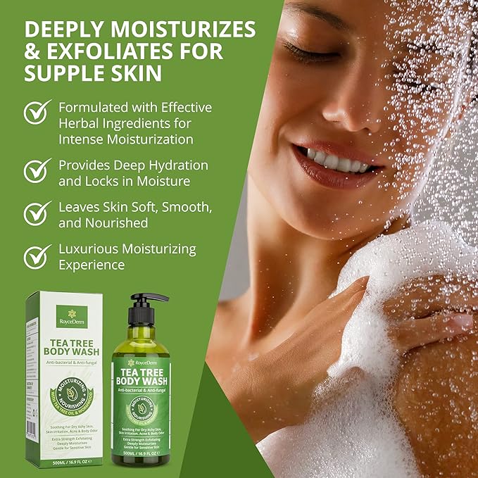 Roycederm Tea Tree Antifungal Care Bundle: Body Wash &amp Shampoo for Skin and Scalp Health