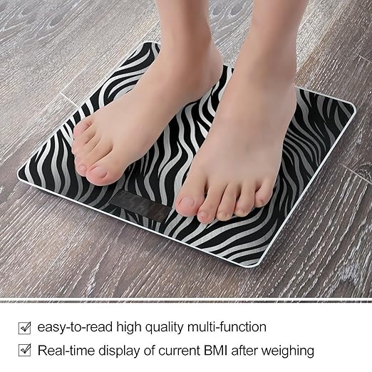Digital Bathroom Scale for Body Weight Scale with Bright LCD Display High Accuracy Step-On Technology Auto On/Off Zebra Print Digital Scales 400 Lbs /180kg
