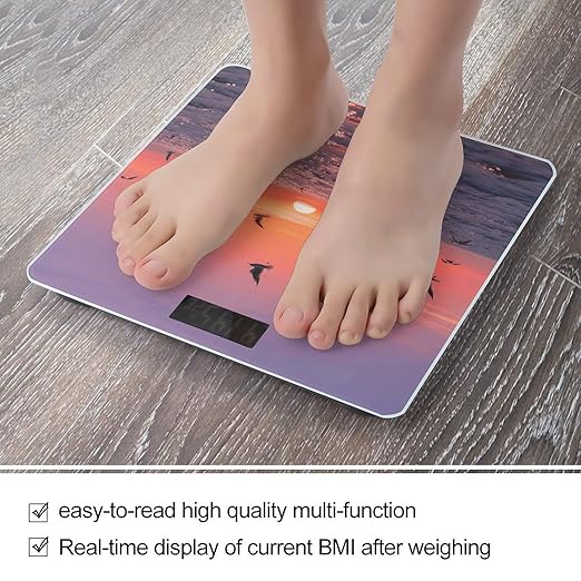 Sunset Seagulls Scale for Body Weight Sturdy Tempered Glass Weighing Scales with LCD Display Accurate Digital Bathroom Scale Convenient Body Fat Smart Scales Easy Read