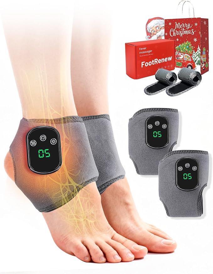 Triple Massager Device Massager for Neuropathy 3 in 1 Ankle Heat Wrap Wireless Portable with 3 Vibration Mode 5 Heat Leavel for Relax Feet (2PCS)