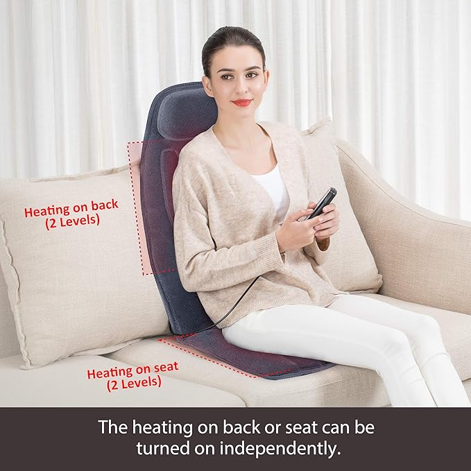 Snailax Massage Seat Cushion with Heat - Extra Memory Foam Support Pad in Neck and Lumbar10 Vibration Massage Motors 2 Heat Levels Back Massager Chair Pad for Back
