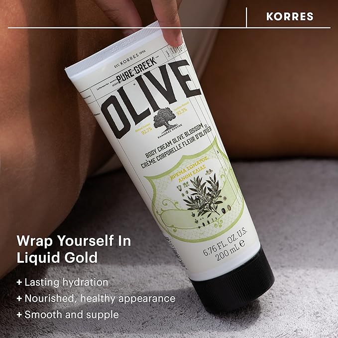 KORRES Body Care Collection Pure Greek Olive Oil Shower Gel Body Lotion and Hand Cream Moisturizer for Dry Skin Moisturizing and Hydrating for Smooth Supple Skin Olive Blossom 3 Piece Gift Set