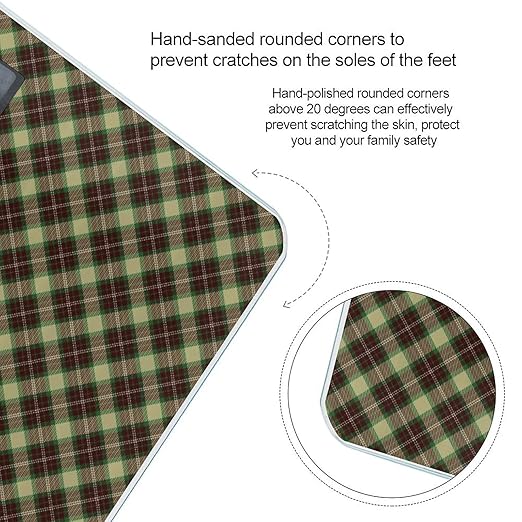 Yellow-Green Scottish Plaid Digital Bathroom Scale for Body Weight Lighted LCD Display Round Corner