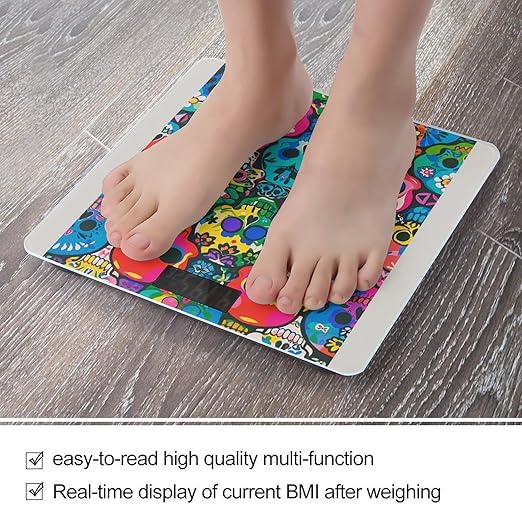 Colorful Skulls Print Scale for Body Weight Accurate Digital Bathroom Scale Toughened Glass High Precision Scales Smart Weight Scales with Large LCD Backlight Display Weighing Machine