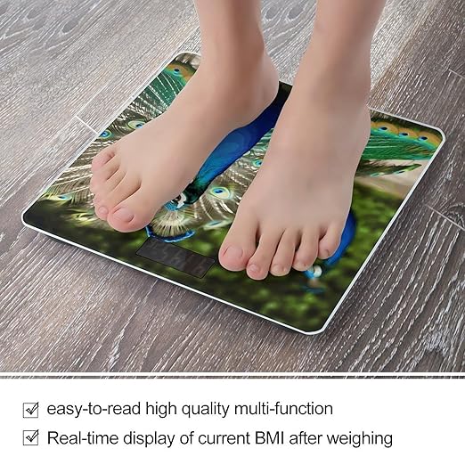 Beautiful Peacock Scale with LCD Precision Weighing Scales Sturdy Tempered Glass Weight Scales Easy-to-Read Anti-Slip Weight Digital Bathroom Scale for Daily