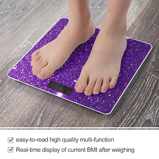 Automatic Switch Digital Bathroom Weighing Scale Smart Scale for Body Weight Purple Glitter Sparkle Texture