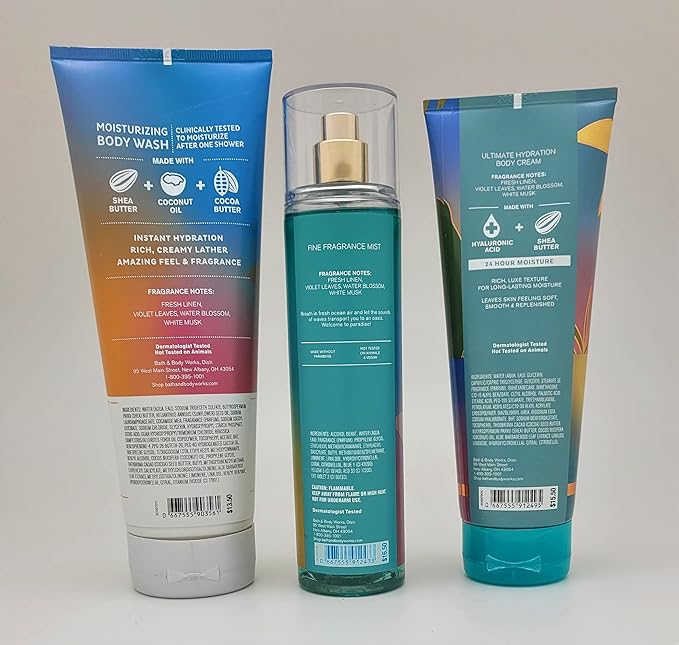 Bath &amp Body Works - Saltwater Breeze - Bundle -3 items - Moisturizing Body Wash Ultimate Hydration Body Cream and Fine Fragrance Mist - Spring 2022