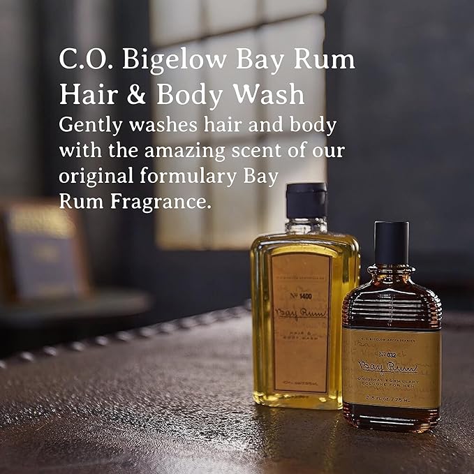 C.O. Bigelow Bay Rum Hair &amp Body Wash for Men Pack of 2 Citrus Spice Scented Men's 2 in 1 Shampoo &amp Body Wash with Aloe Vera 10 Fl Oz