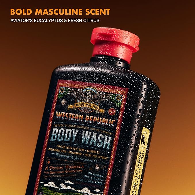 Men's Body Wash | Aviator's Eucalyptus &amp Fresh Citrus Scent | Hydrating &amp Anti-Aging Formula with Aloe Niacinamide &amp Hyaluronic Acid (2 Pack) | Made in USA