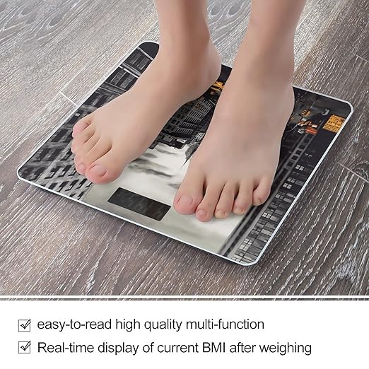 Love from New York Scale for Body Weight Anti-Slip Tempered Glass Digital Bathroom Scales Clear LCD Display Weighing Scale Safe Rounded Corners Smart Scales