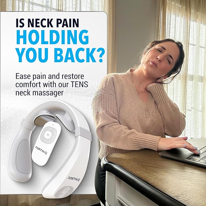 FORTHiQ Neck TENS Machine with Heat Electric Neck Massager for Pain Relief 15 Levels Deep Tissue Massage Portable and Soothing FSA-HSA Eligible