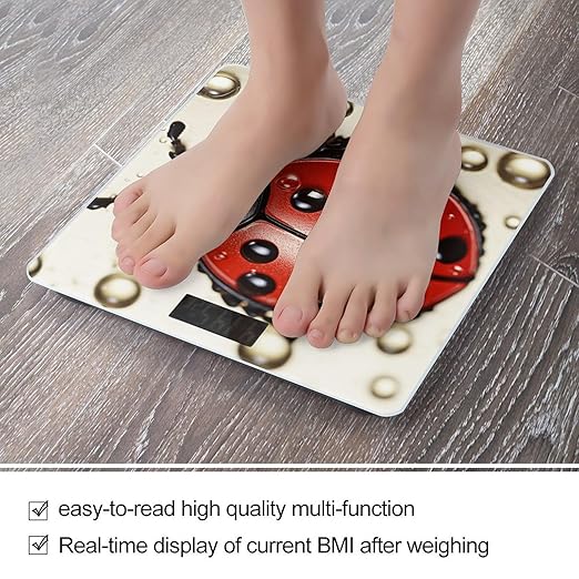 Beautiful Ladybug Bathroom Scale Rounded Smart Scale for Body Weight Automatic Power On/Off Weight Scales Accurate Bathroom Digital Scales for Pet Home Bedroom Kitchen