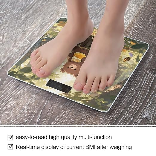 Butter-Loving Bear Scale for Body Weight Sturdy Tempered Glass Weighing Scales with LCD Display Accurate Digital Bathroom Scale Convenient Body Fat Smart Scales Easy Read