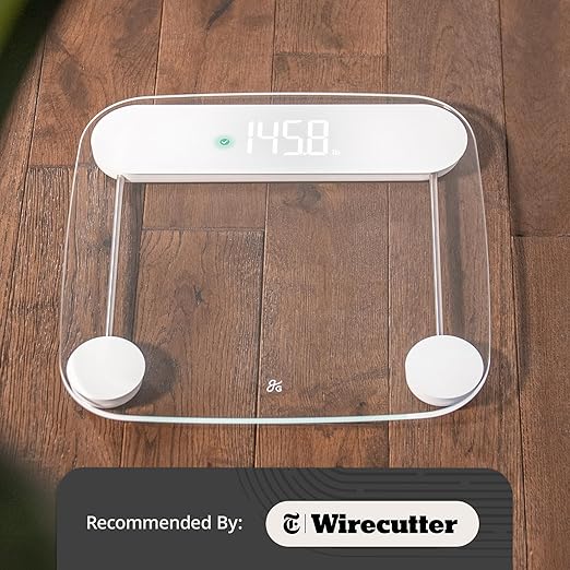 Greater Goods AccuCheck Digital Scale for Body Weight - Accurate Digital Bathroom Scale with High-Precision Sensors Large Easy-to-Read Backlit Display 400 lb Capacity Auto Step-On (Clear)
