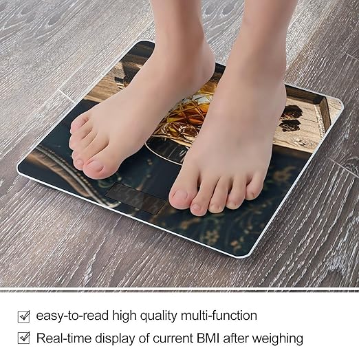 Cigar &amp Whiskey Bathroom Scale for Body Weight LCD Display Digital Bathroom Scale Tempered Glass Bathroom Weight Scales Fashion Smart Scales for Home Bedroom 400 Lb