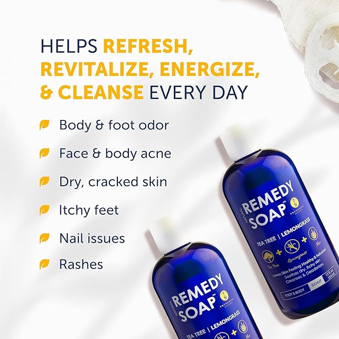 Truremedy Naturals Body Wash 2-pack (12 oz Each) Natural Antifungal Shower Gels - Tea Tree &amp Peppermint and Tea Tree &amp Lemongrass