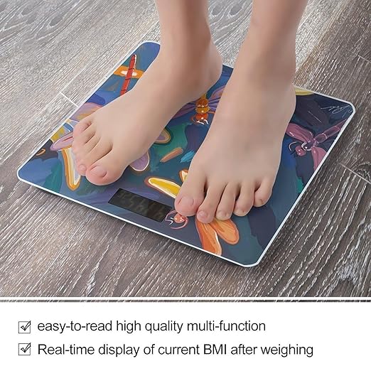 Hand Painted Dragonfly Scale for Body Weight Digital Bathroom Scale Toughened Glass High Precision Scales for Body Weight with Large LCD Backlight Display Weight Scales
