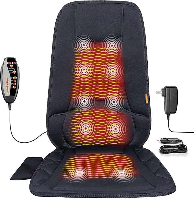 10 Vibration Motors Massage Seat Cushion with HeatBack Massager for Chair Back Massager Heated Seat Cover Massage Chair Pad for Pain Relief Home Office Use