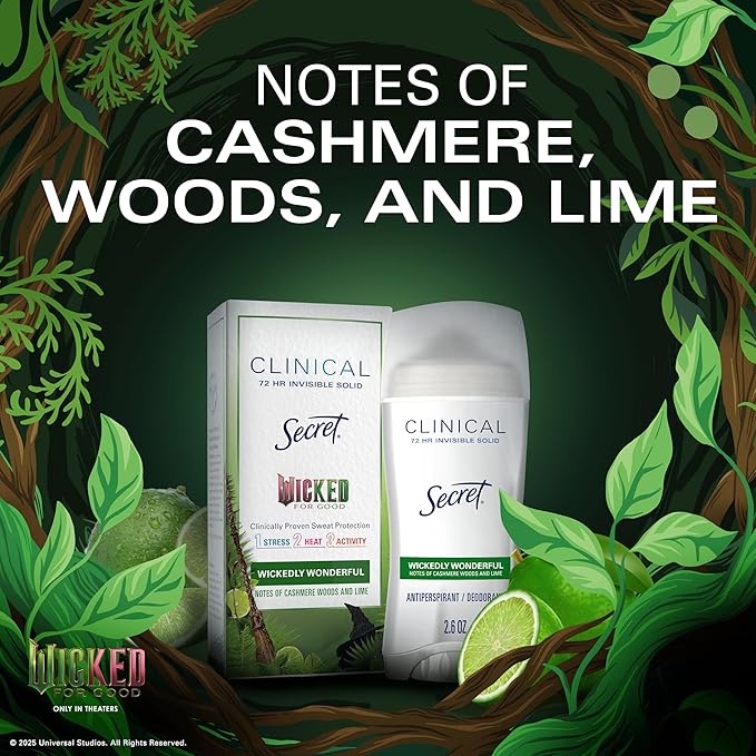 Olay Wicked Body Wash + Secret Invisible Solid Antiperspirant Deodorant Bundle Wickedly Wonderful Elphaba’s Edition Cashmere Woods &amp Lime Scent 20 fl oz + 2.6 oz (Pack of 2)