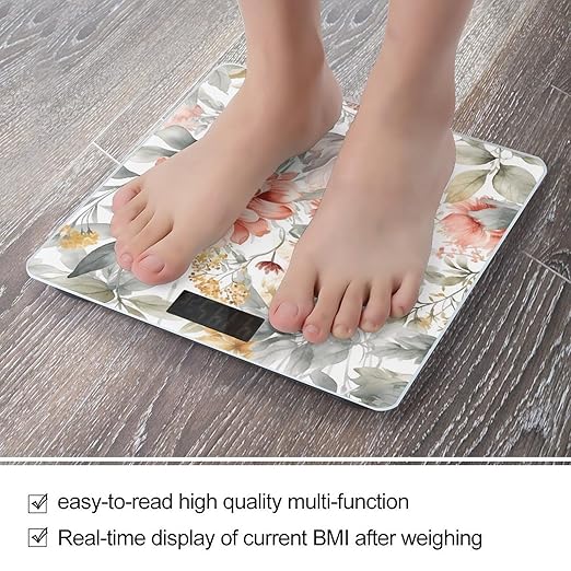 Pastel Floral Pattern Scale for Body Weight Smart Scales Digital Bathroom Scale High Precision Weighing Scales with Large Display Weighing Machine for People