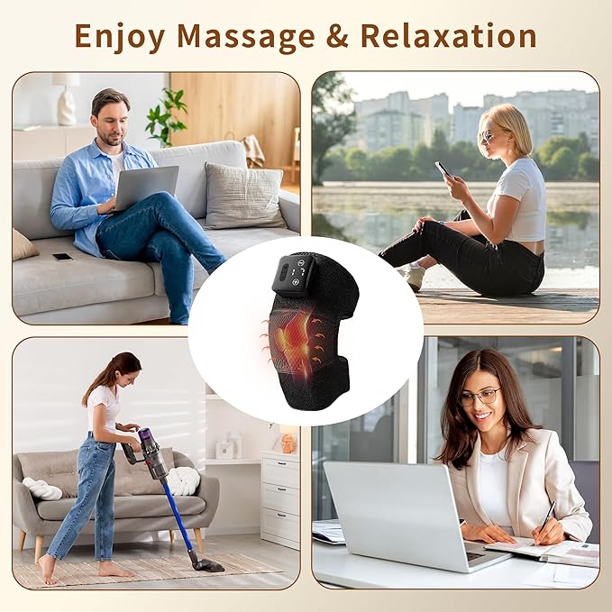 Nekteck Knee Massager with Heat - Cordless Heated Knee Brace with Vibration for Pain Relief Rechargeable Knee Heating Pad with 5 Heat Levels and 3 Massage Mode (2 Packs)