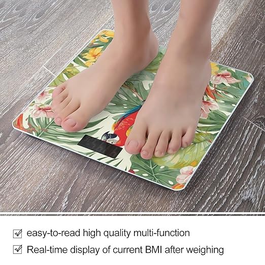 Tropical Plants and Parrots Bathroom Scale Weight Scale for Body WeightHighly Accurate Digital Weighing Machine Clear LED Display Digital Bathroom Body Scale 400lb/182kg