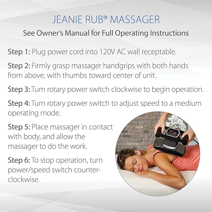 Core Products Jeanie Rub Massager Deluxe Package - Variable Speed Electric Massager for Deep Tissue Pain Relief Full Body Massage Back &amp Shoulder Massager w Fleece Pad Cover &amp Trigger Point