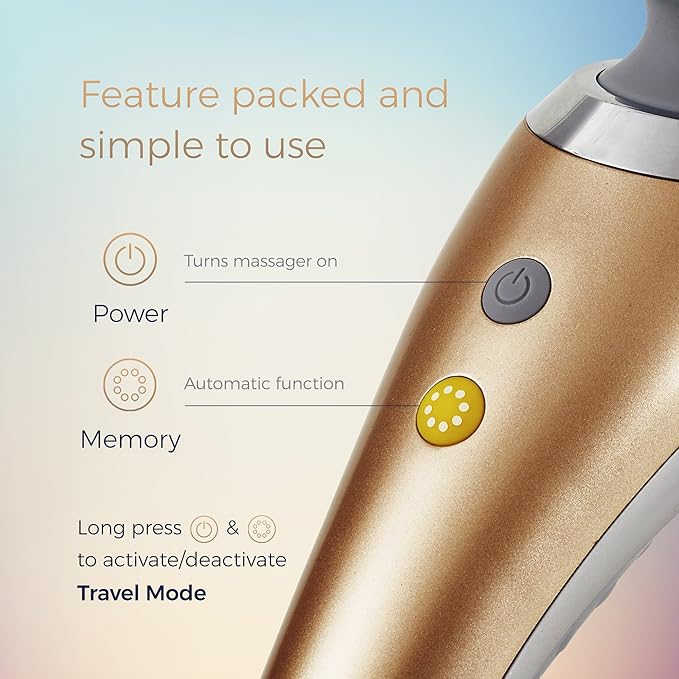 Yarosi Pro Best Massage Wand Most Powerful Premium Handheld Massager Cordless Waterproof Rechargeable Memory and Travel Lock Functions - for Muscle Aches and Sports Recovery Gold