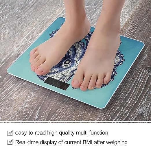 Octopus DesignScale for Body Weight with LCD High Precision Weighing Scales Fashion Sturdy Tempered Glass Weight Scales Easy-to-Read Digital Bathroom Scale for Daily 400lb