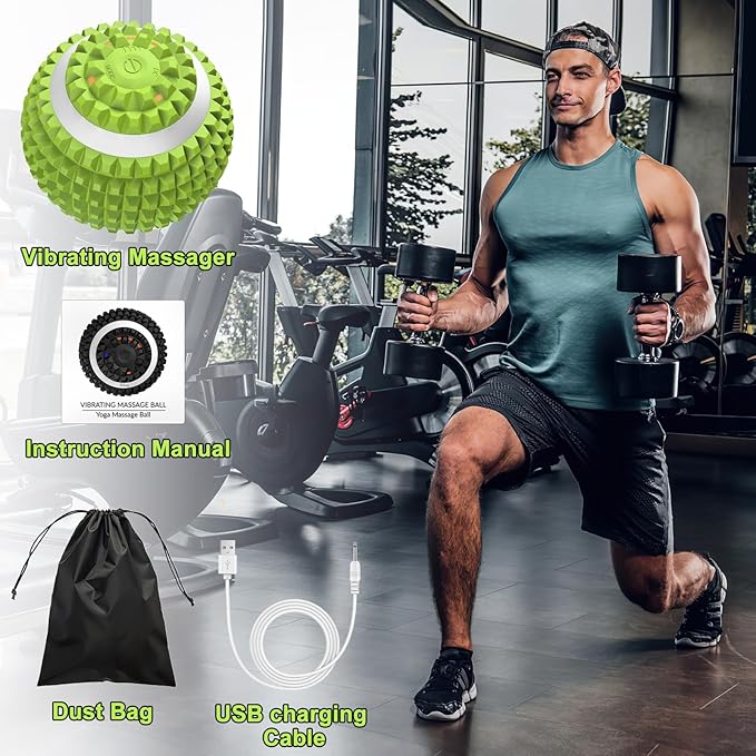 Uppye Vibrating Ball Massager Vibration Massage Ball for Physical Therapy Mobility Ball for Workout Recovery Deep Tissue Massager for Pain Relief and Trigger Point Treatment (Green)