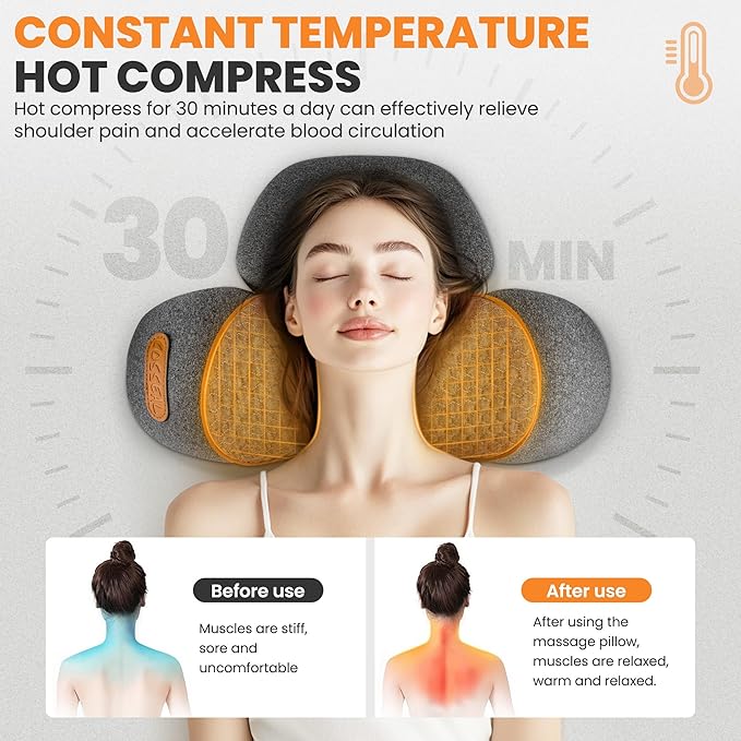 3-in-1 Rechargeable Neck Massager Pillow - Pillow Massage Neck Hump for Shoulder Pain Deep Tissue Pain Relief with Heating and Traction Function Hump Corrector for WomenGrey