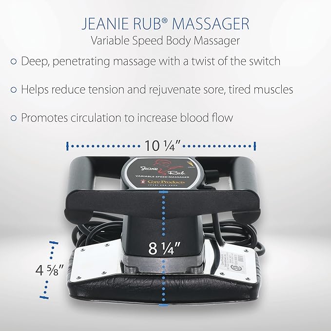 Core Products Jeanie Rub Massager Deluxe Package - Variable Speed Electric Massager for Deep Tissue Pain Relief Full Body Massage Back &amp Shoulder Massager w Fleece Pad Cover &amp Trigger Point