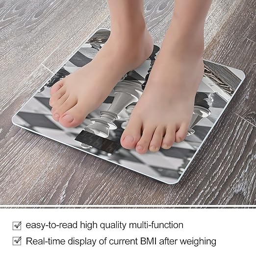 Black and White Chess Bathroom Scale Digital Weight Scale Precision 400 Lbs Weighing Scales Large with LCD Backlight Display BMI Measures