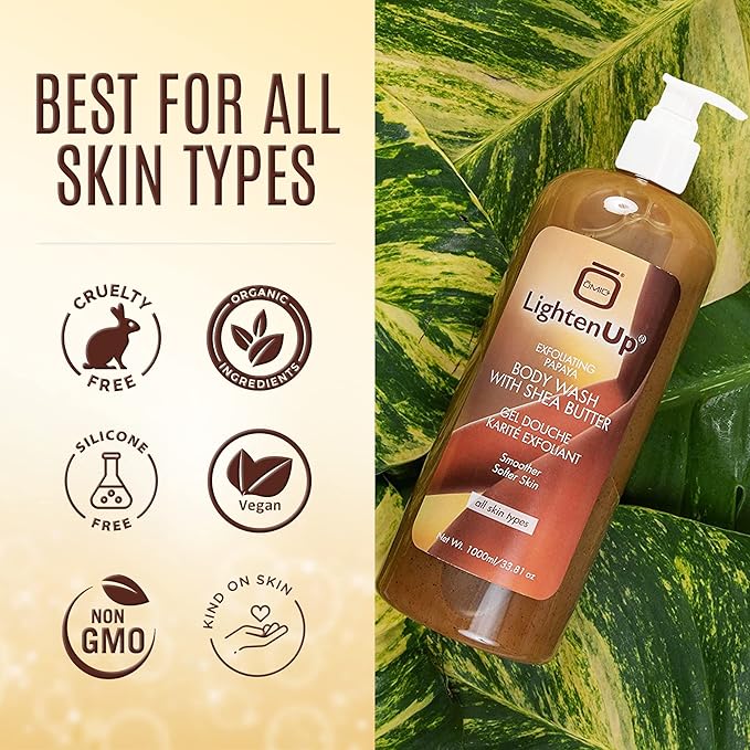 OMIC Lighten-Up LightenUp Exfoliating Body Wash - 33.8 Fl oz / 1000 ml - Formulated to Exfoliate and to Nourish Skin with Shea Butter Papaya
