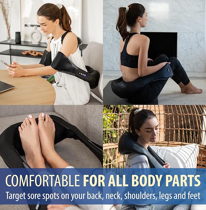 Zyllion Shiatsu Neck and Back Massager with Heat - Cordless Rechargeable 3D Electric Kneading Deep Tissue Massage for Muscle Pain Relief Black ZMA-28RB