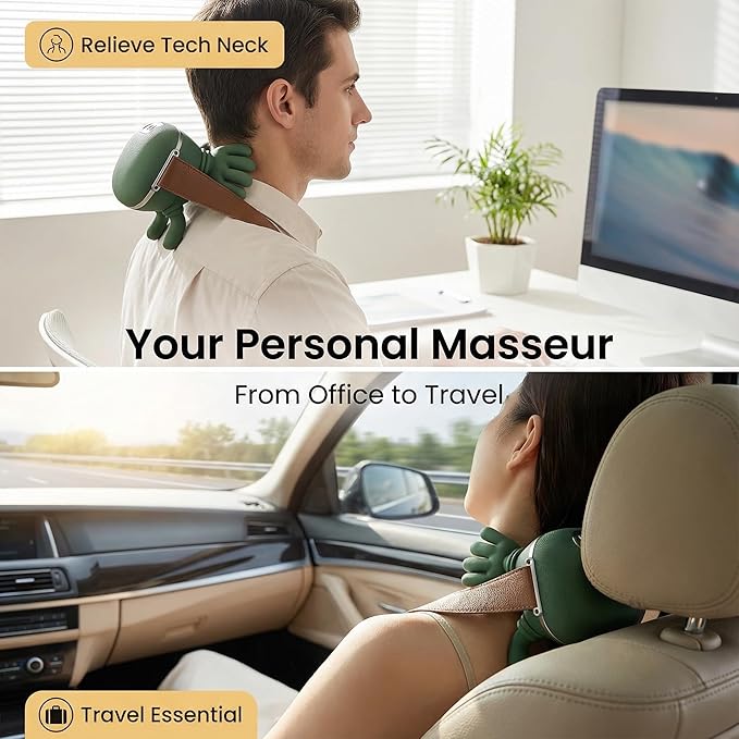Heated Neck Massager Portable Shiatsu Neck and Back Massager Human Hand-Like Design Deep Massage Pain Relief Muscle Relaxation Electric Neck and Back Massager (Green)