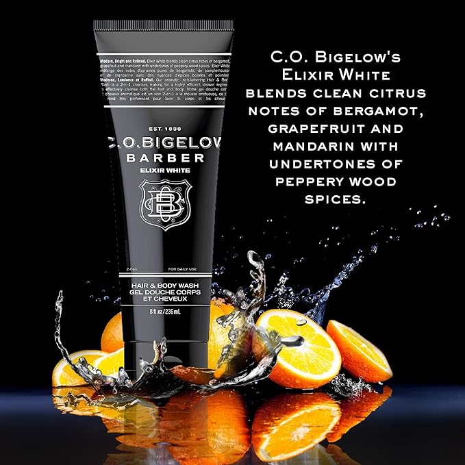 C.O. Bigelow Elixir White Hair &amp Body Wash for Men Pack of 2 Spice &amp Citrus Scented Men's 2 in 1 Shampoo &amp Body Wash 8 Fl Oz