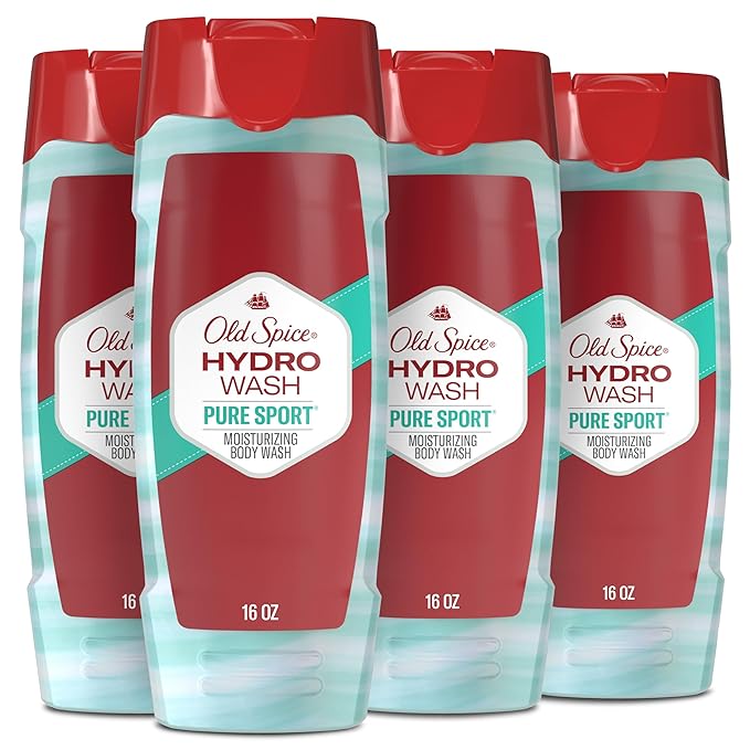Old Spice Moisturizing Body Wash for Men Hydro Wash 2-in-1 Long Lasting Scent &amp Deep Hydration 24/7 Shower Fresh Pure Sport Scent 16 oz (Pack of 4)