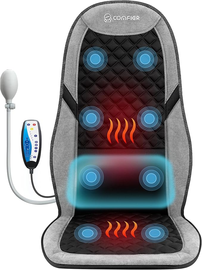COMFIER Back Massager with HeatMassage Chair PadMassage Seat Cushion with Adjustable Lumbar SupportBack Massage for Pain ReliefChair Massager for ReclinerGifts for Women Men Mom Dad