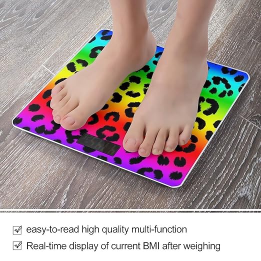 Women's Digital Bathroom Weighing Scale Automatic Switch Energy Saving Scale Smart Scale for Body Weight Colorful Cheetah Leopard Animal Print Rainbow