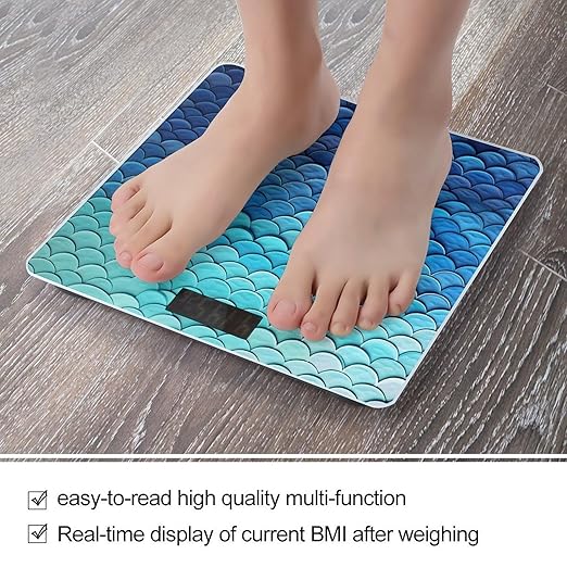 Ocean Sea Blue Mermaid Fish Scale Bathroom Scale for Body Weight 400 Lb Weight Scale with High Precision Sensors Tempered Glass Highly Accurate Digital Weighing Machine for People