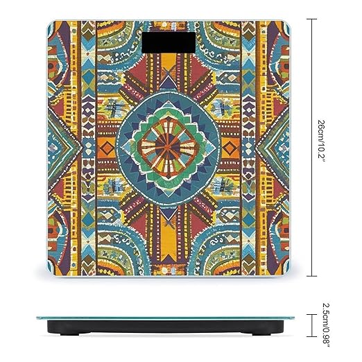 African Style Textile Pattern Scale for Body Weight Accurate Digital Bathroom Scale Toughened Glass High Precision Scales Smart Weight Scales with Large LCD Backlight Display Weighing Machine