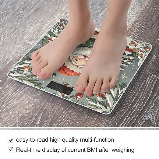 Cute Christmas Gnome Bathroom Scale for Body Weight Bathroom Weighing Scales with Back Lit LED Display Sturdy Tempered Glass Body Weight Bathroom Scale 400lb Weighing
