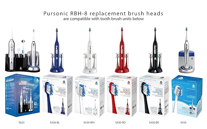 Pursonic 8 pack replacement Brush Heads Replacement Brush heads for Models S430S400S450S400S625