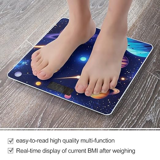 Women's Fashion Automatic Switch Digital Bathroom Weighing Scale Smart Scale Cosmic Universe Stars Planets Blue Galaxy Art