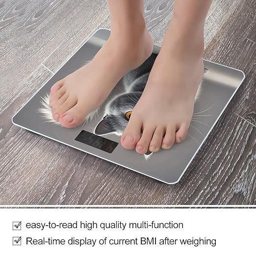 Cute Funny Grey Cats Pattern Digital Bathroom Scale for Body Weight Weighing Scale with Backlit LCD Display High Precision Measurements &amp Measures Weight Up to 180kg